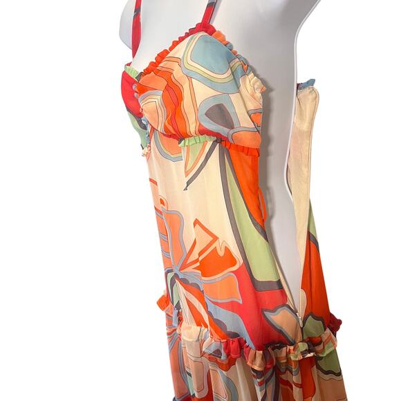 Alexis Maxi Dress Mixed Print Peach Floral Sleeveless Tiered Ruffles Boho XS - Picture 5 of 16